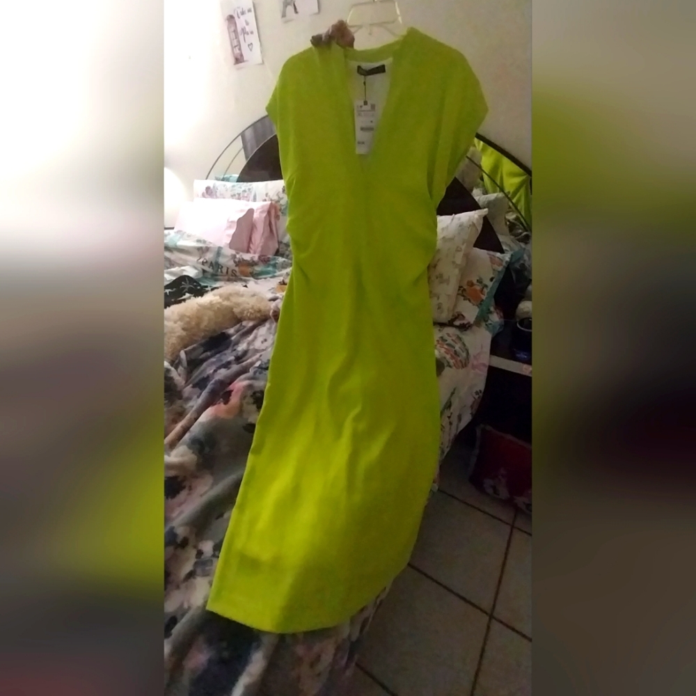 SOLD NWT Lime Green Midi Dress with Slit